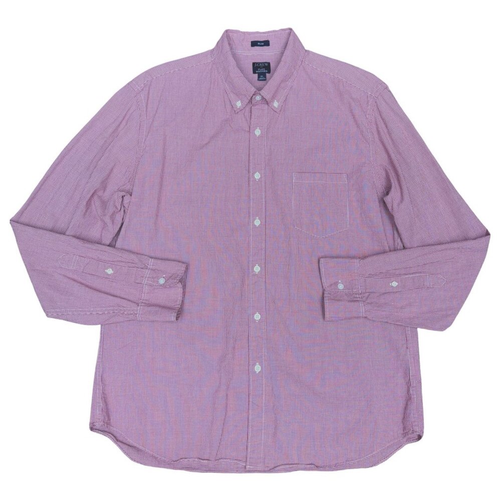 J. CREW Men's Mini Gingham Slim Flex Washed Red/White Button Shirt | Size XL